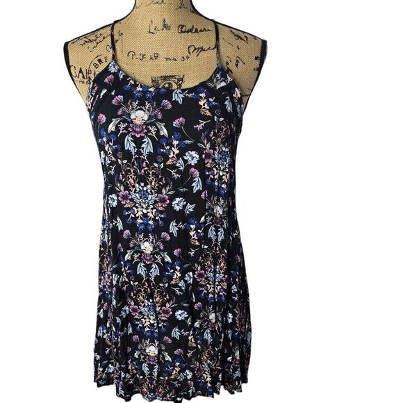 Dark Bohemian Blue Floral Racerback Mini Dress Medium - Picture 1 of 10